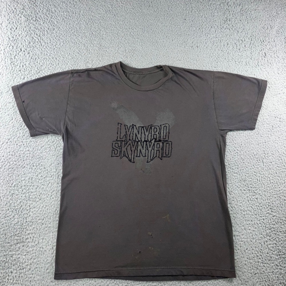 Lynyrd Skynyrd T-Shirt Men L Charcoal Thrashed Graphic Rock Band Tee‎ 90s Edgy